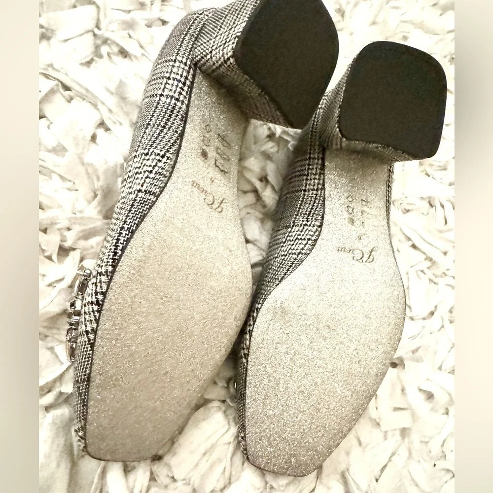 New J. CREW Embellished Jewel Plaid Houndstooth Print  block heel